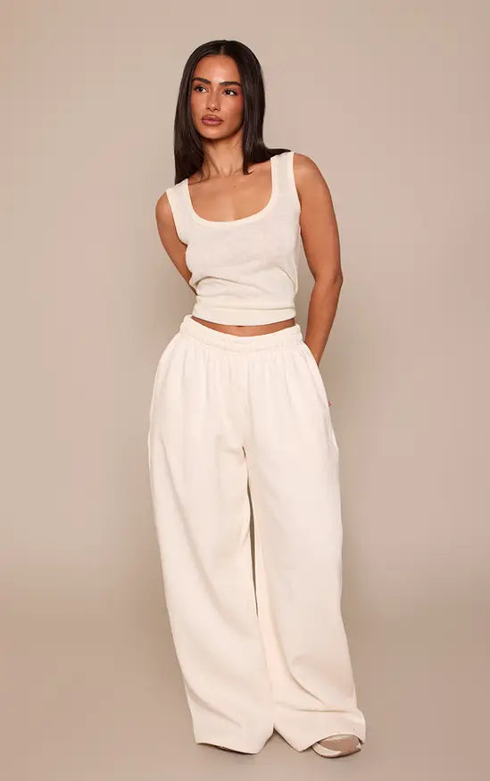Plt - Petite Cream Super Wide Leg Joggers