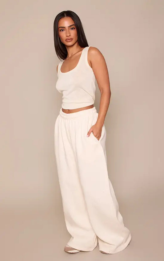 Plt - Petite Cream Super Wide Leg Joggers