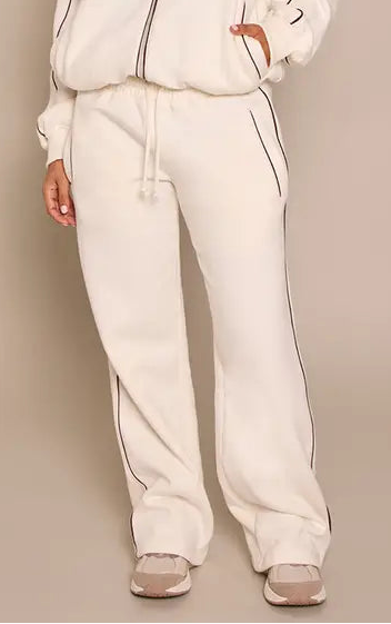 Plt - Petite Ecru Contrast Seam Drawcord Straight Leg Jogger