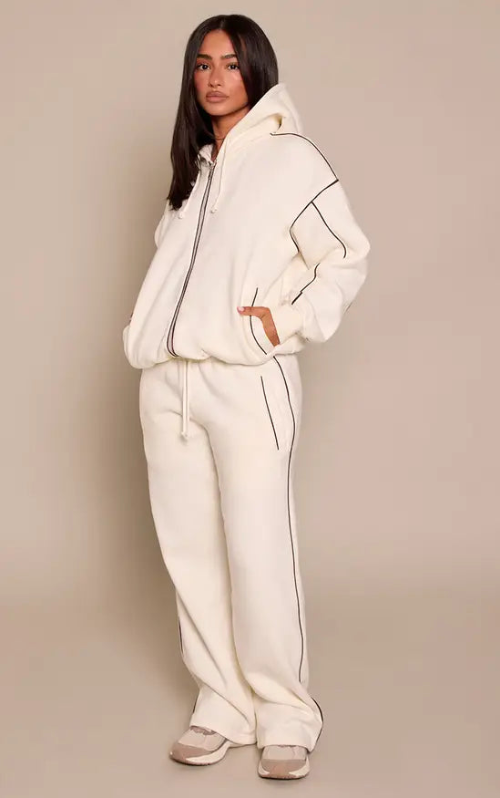 Plt - Petite Ecru Contrast Seam Drawcord Straight Leg Jogger
