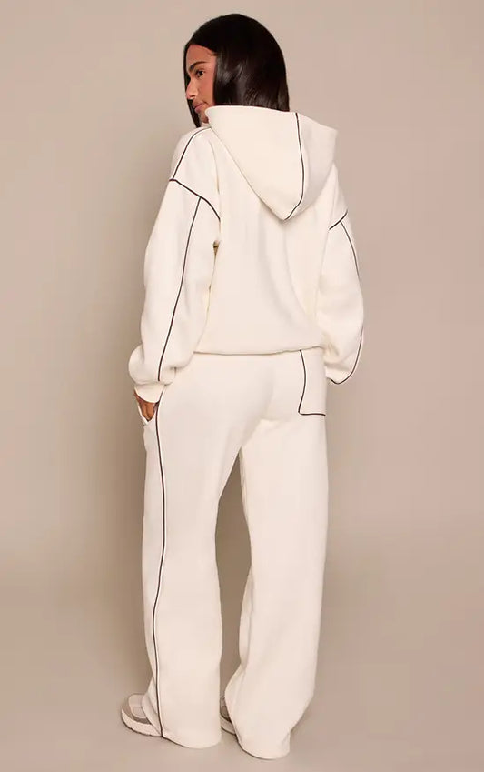 Plt - Petite Ecru Contrast Seam Drawcord Straight Leg Jogger