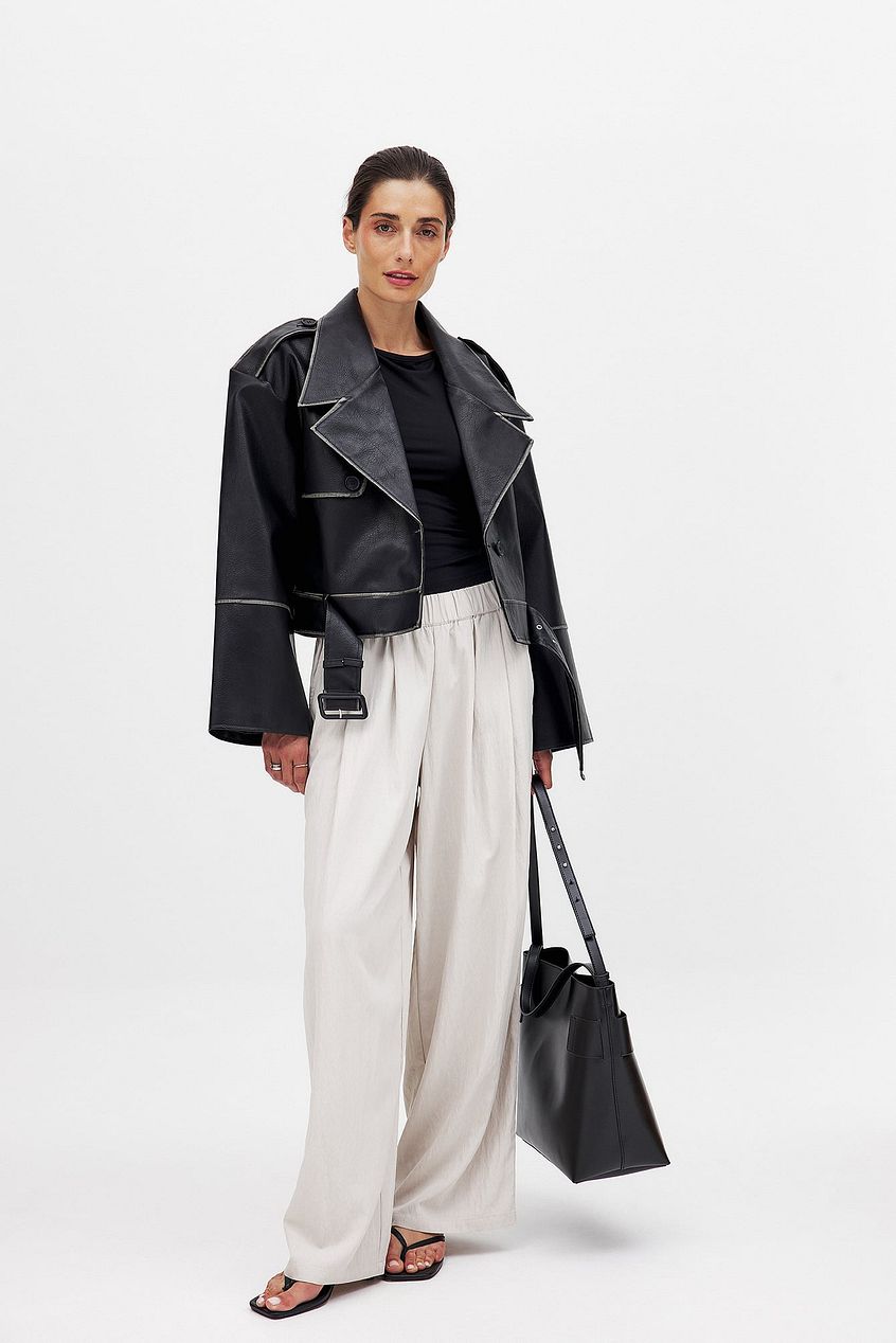 Na-kd Crinkled Elastic Waist Wide Leg Trousers