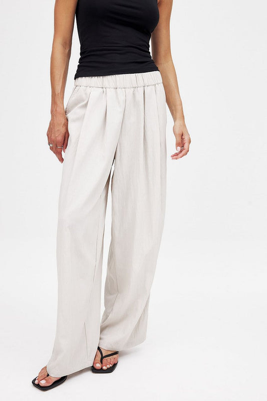 Na-kd Crinkled Elastic Waist Wide Leg Trousers