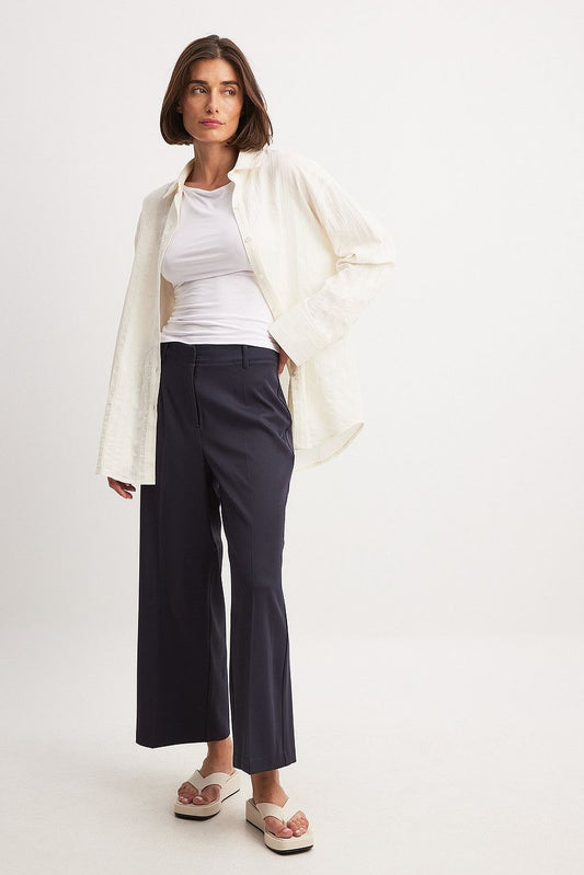 Cropped Mid Waist Straight Leg Suit Pants