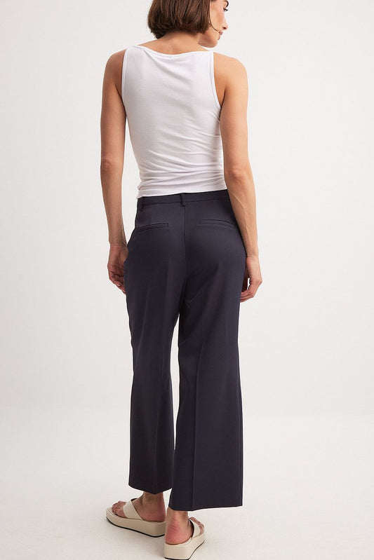 Cropped Mid Waist Straight Leg Suit Pants