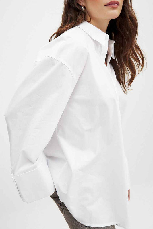 Na-kd Cuff Detail Oversized Cotton Shirt