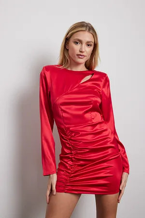 Cut Out Satin Ruching Dress
