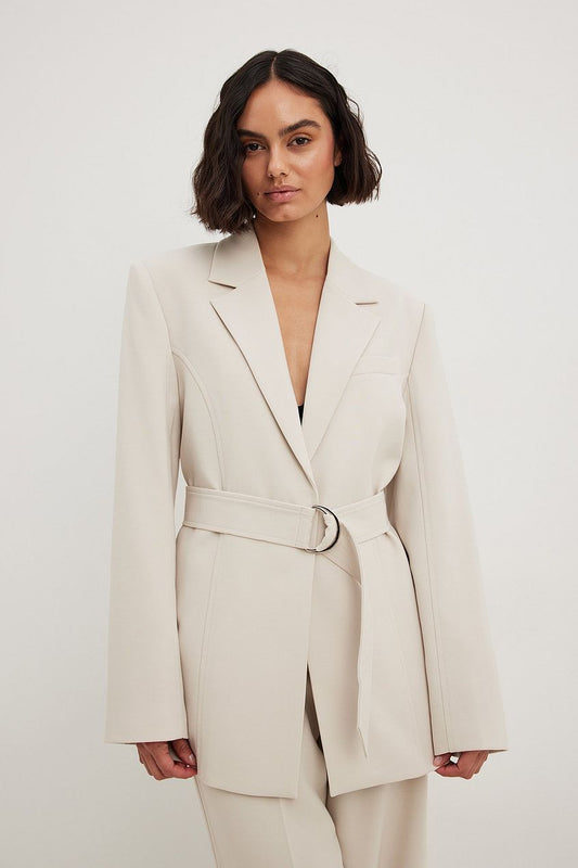 D-ring Belted Wide Shoulder Blazer