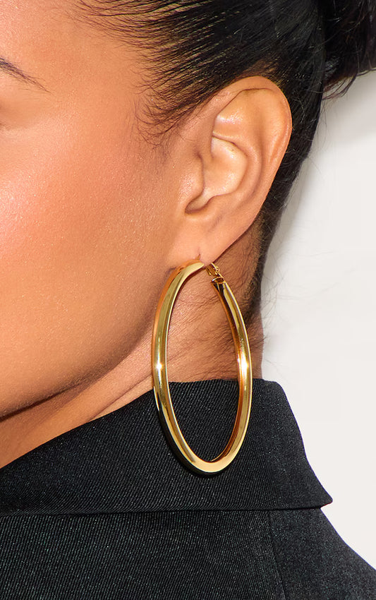 Real Gold Plated Large Thick Hoop Earrings