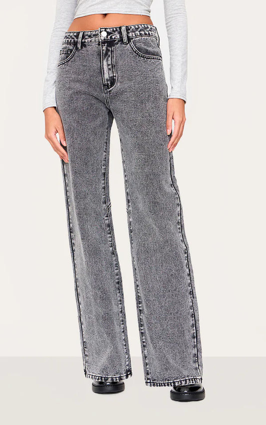 Washed Grey Seam Detail Straight Leg Jeans