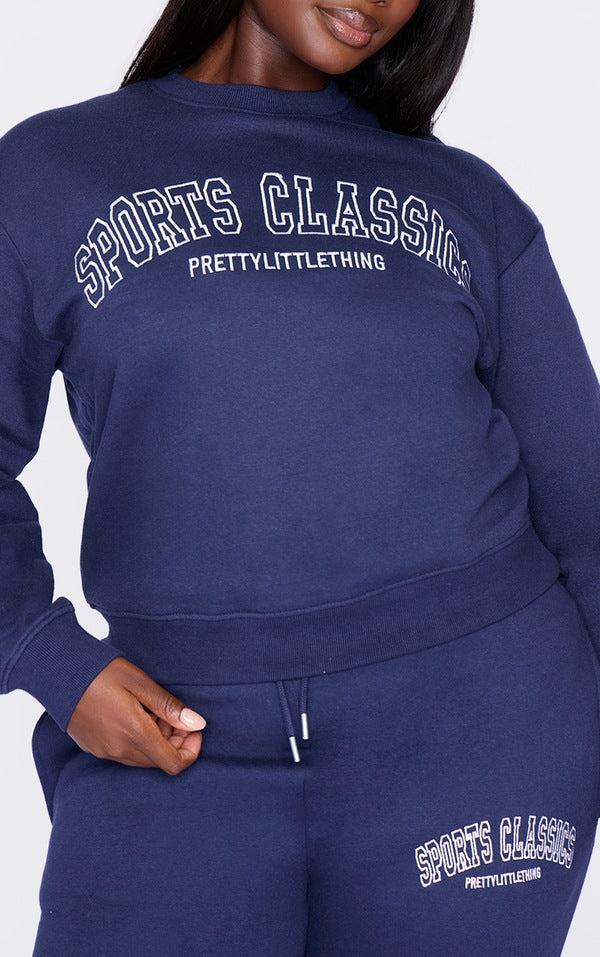 Plus Navy Sports Classic Embroidered Sweatshirt