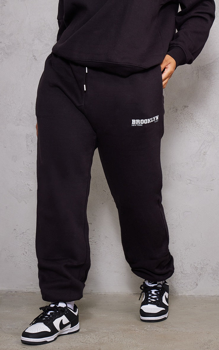 PLUS BLACK BROOKLYN PRINT CUFFED JOGGERS