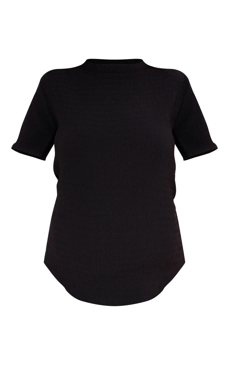 Maternity Black Textured Short Sleeve Top