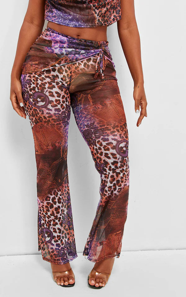Shape Purple Mesh Printed Flares