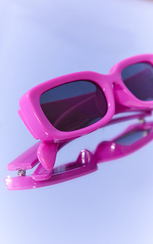 Pink Retro Rectangular Thick Side Frame Sunglasses