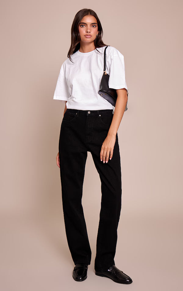 PRETTYLITTLETHING Washed Black High Waist Straight Leg Jean