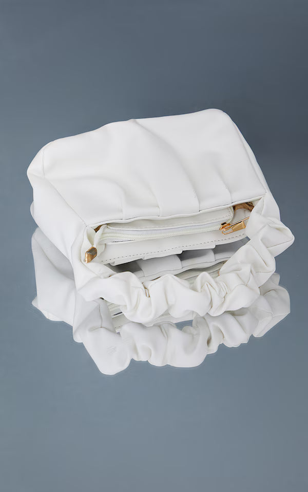 White Ruched Handle Small Grab Bag