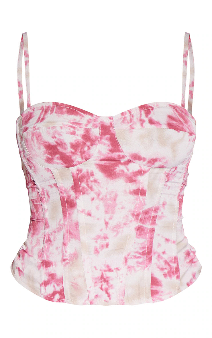 Fuchsia Tie Dye Print Structured Corset Top