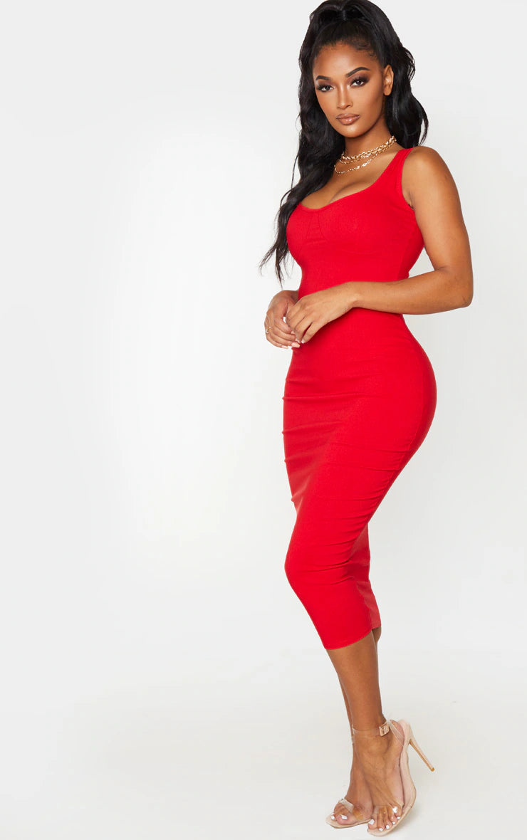Shape Red Cup Detail Strappy Midi Dress