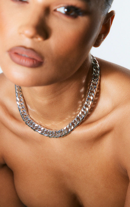 Silver Extreme Interlocking Flat Chain Necklace