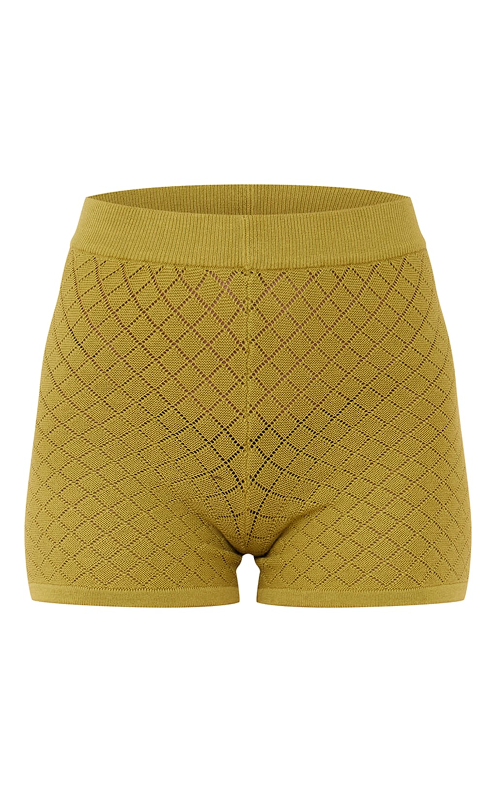 Olive Diamond Knit Mini Shorts