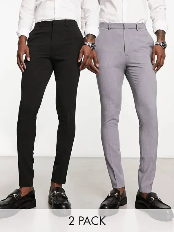 2 Pack - Super Skinny Smart Trouser Multipack In Black & Grey