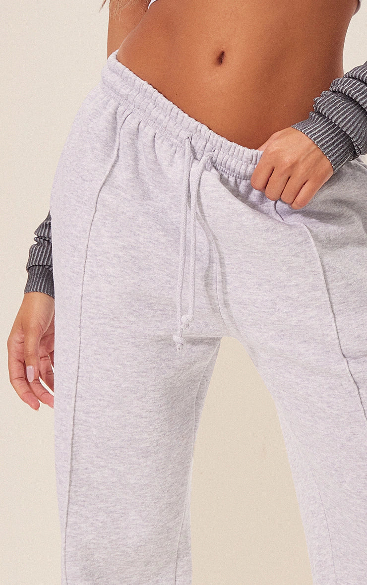 Ash Grey Pintuck Drawstring Straight Leg Joggers