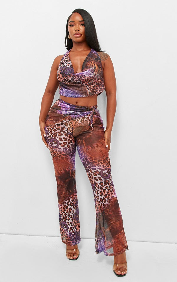 Shape Purple Mesh Printed Flares