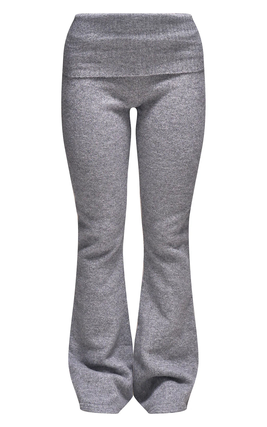 Ash Grey Melange Soft Knit Foldover Waist Flared Pants