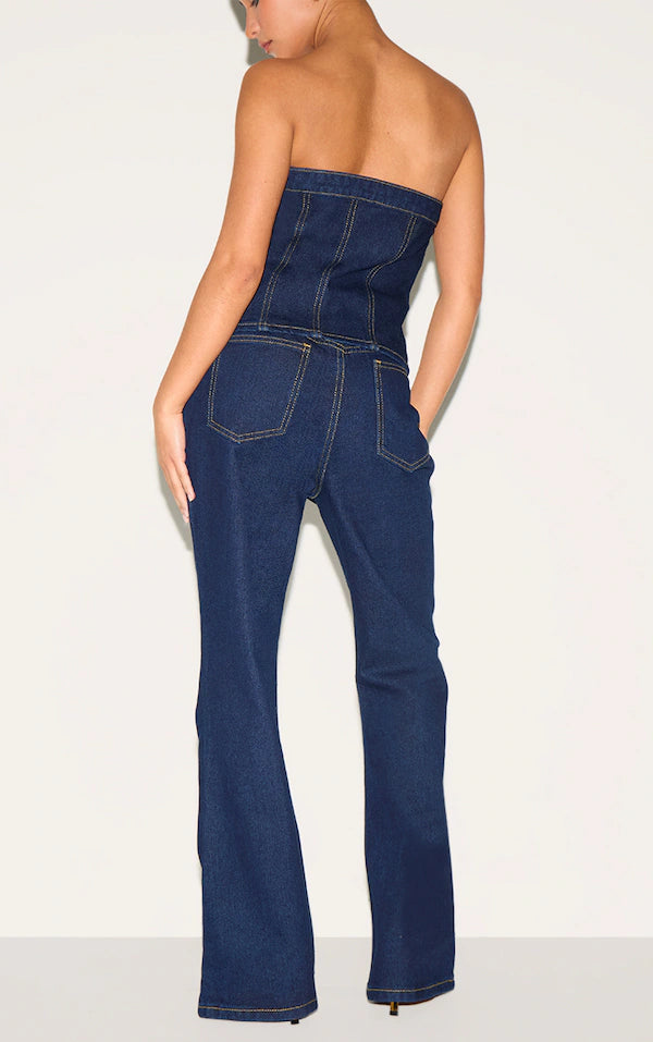 Petite Dark Indigo Contrast Seam Straight Leg Jeans