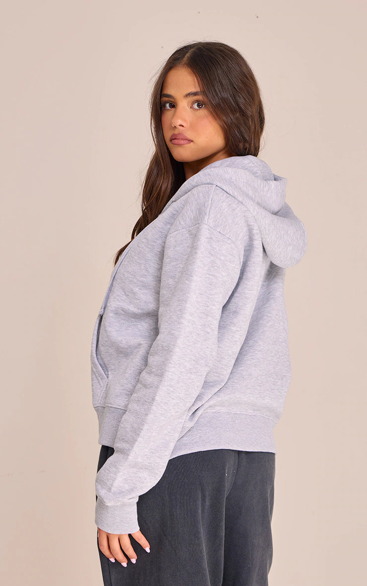 GREY MARL OVERSIZED HOODED ZIP UP SWEAT HOODIE