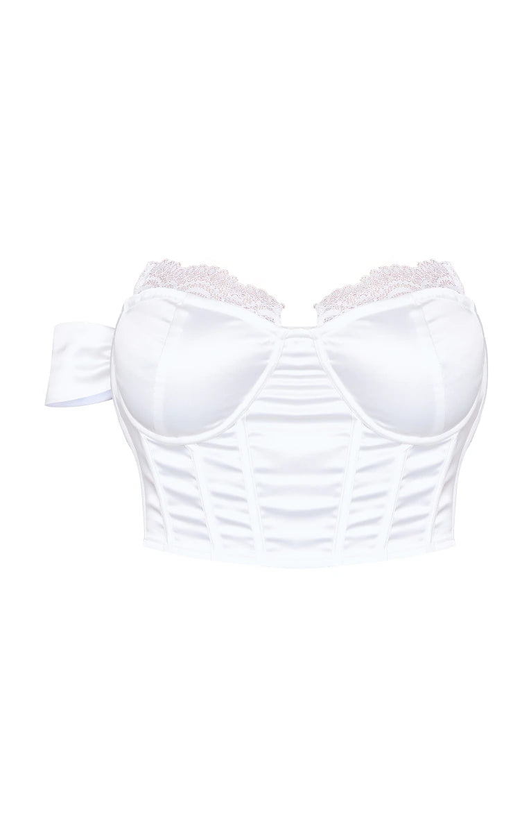 Shape White Satin Lace Cup Detail Corset