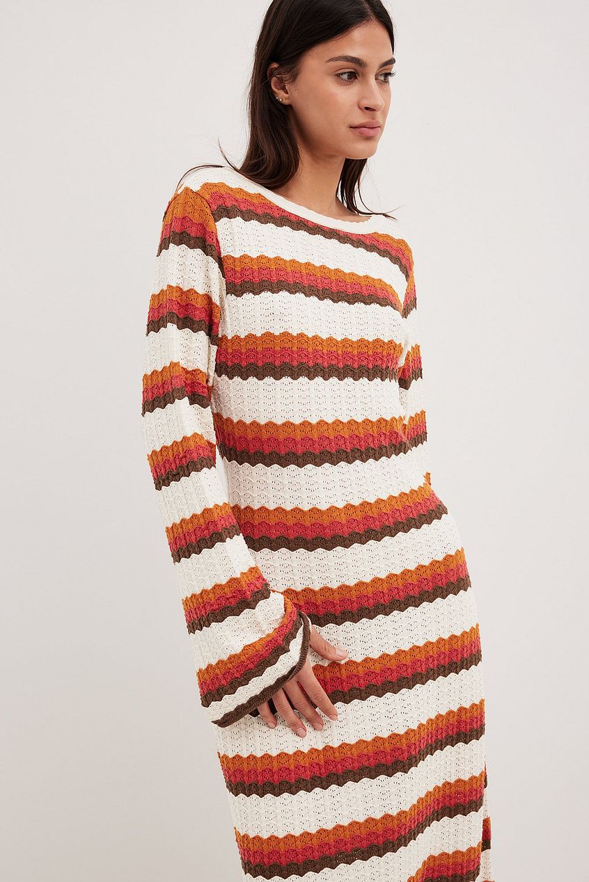 Deep Back Striped Midi Dress