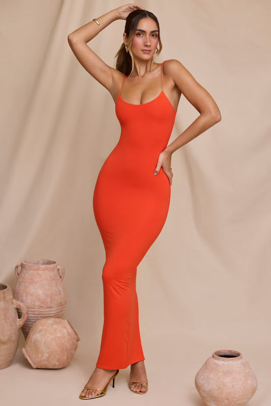 Ohpolly - Micro Strap Detail Maxi Dress in Tangerine