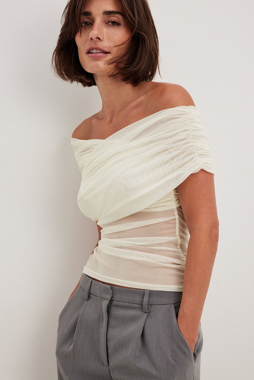 Draped Mesh Off Shoulder Top