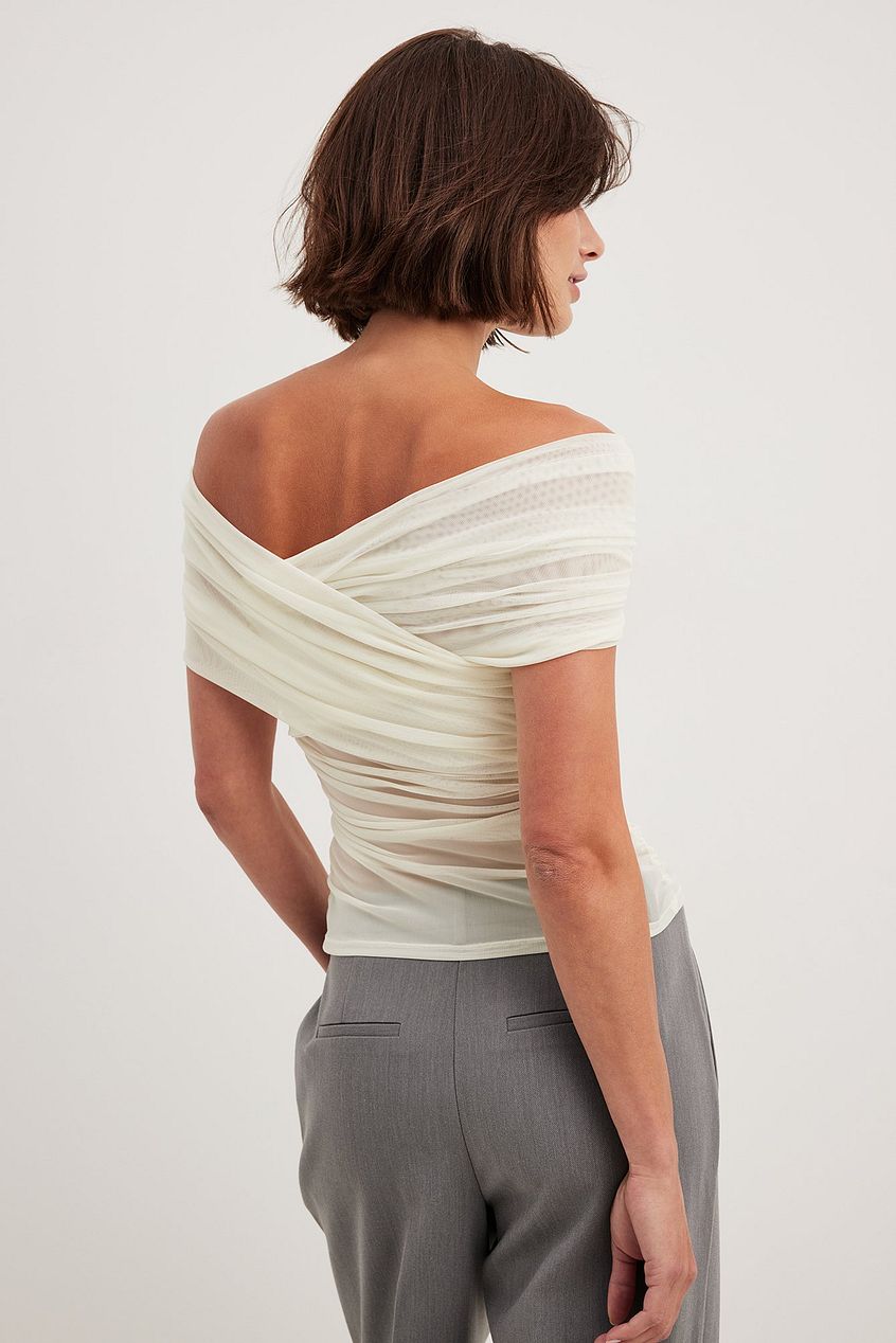 Draped Mesh Off Shoulder Top
