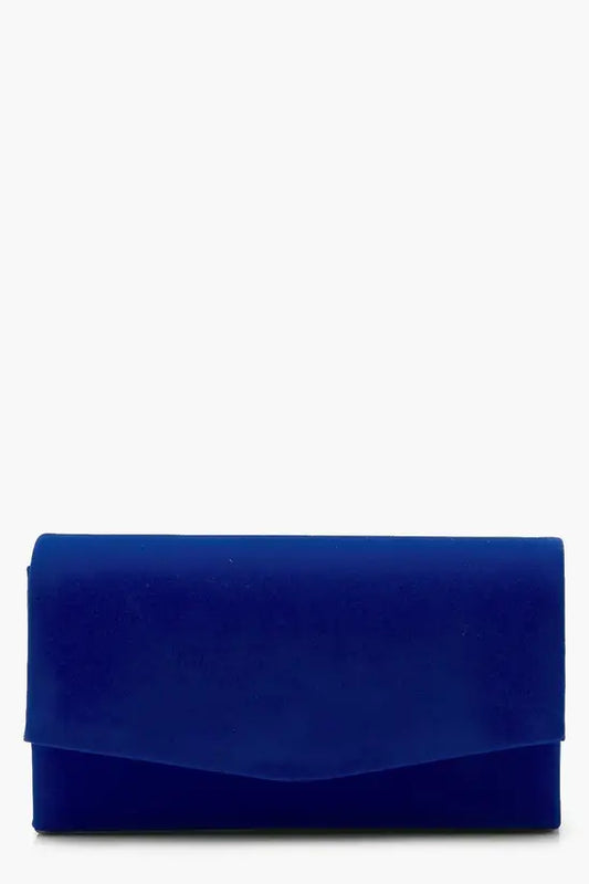 Boohoo - Structured Suedette Clutch Bag & Chain - Cobalt