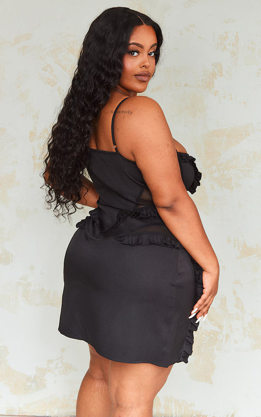 Plus Black Ruffle Detail Bodycon Dress