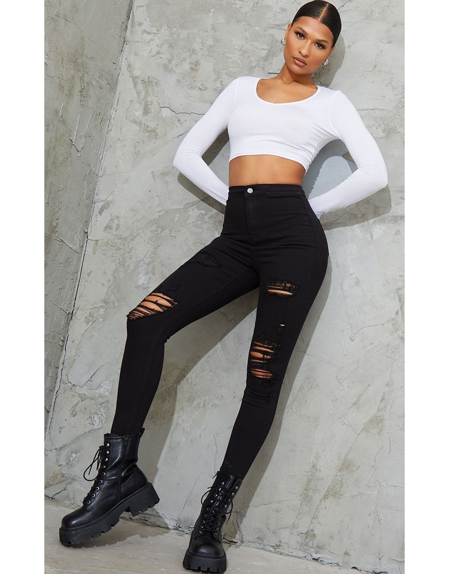 Black Ripped Disco Skinny Jeans