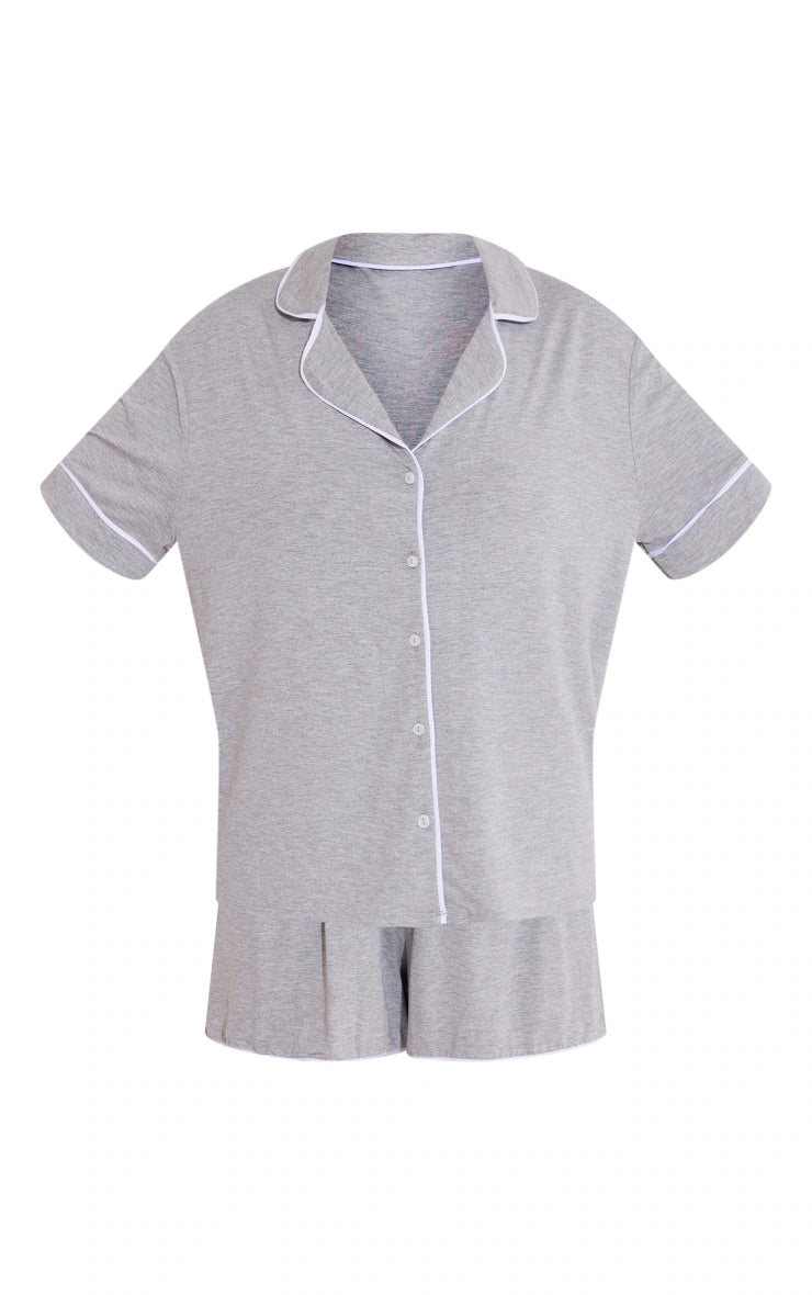 Grey Jersey Piping Detail Short PJ Set