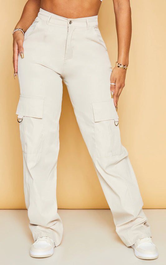 SHAPE STONE BUCKLE DETAIL CARGO WIDE LEG TROUSERS