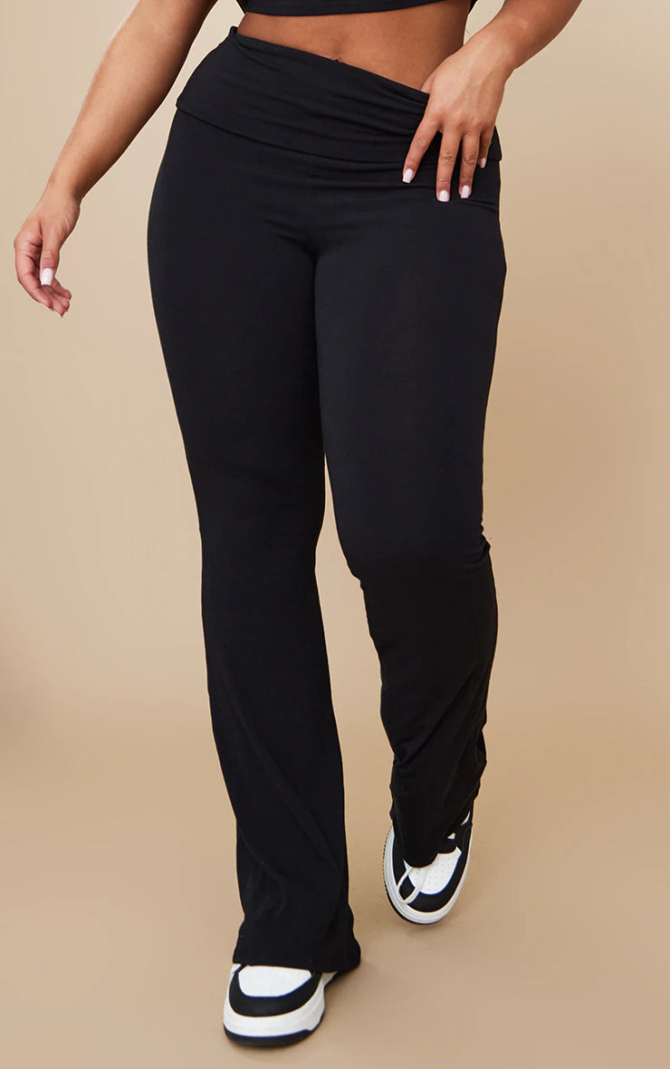 Shape Black Contour Jersey Foldover Waist Flare Pants
