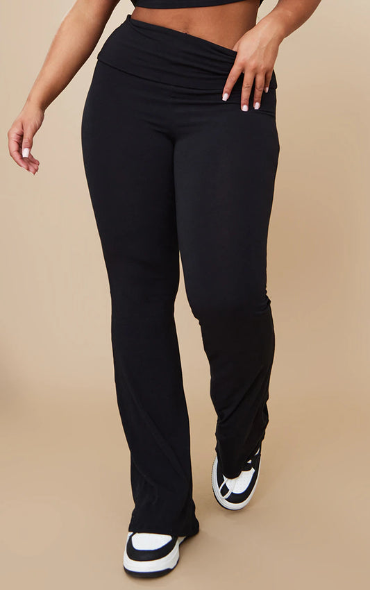 Shape Black Contour Jersey Foldover Waist Flare Pants