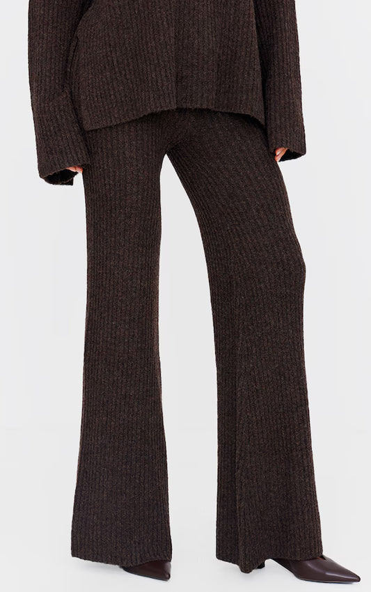 Tall Chocolate Luxe Rib Knit Wide Leg Trousers