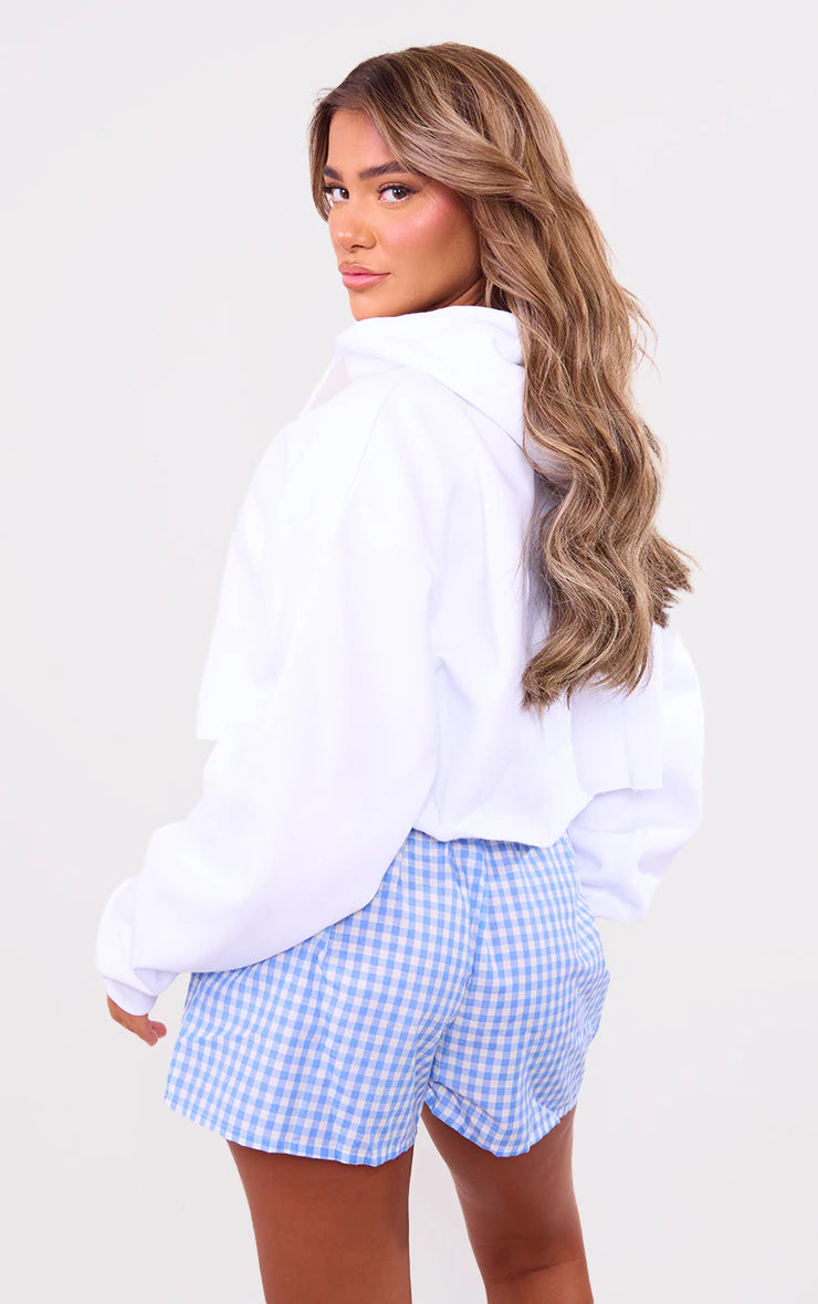 White Oversized Fit Cropped Sweat Hoodie