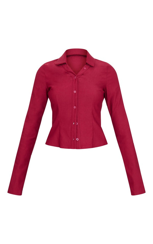 Burgundy Woven Long Sleeve Cargo Detail Shirt