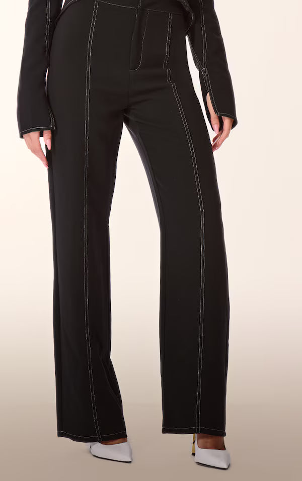 PLT Label Black Contrast Stitch Tailored Pants