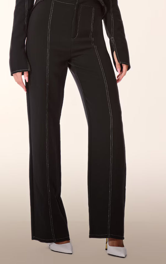 PLT Label Black Contrast Stitch Tailored Pants