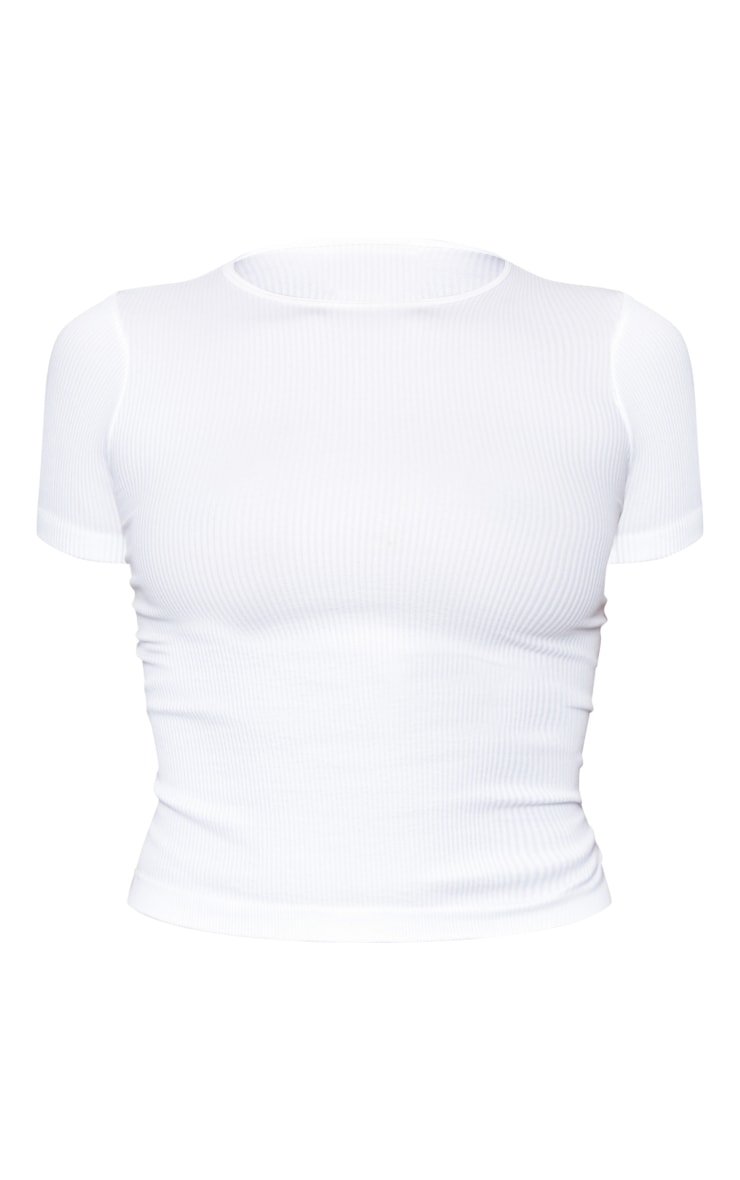 White Contour Rib Longline T Shirt