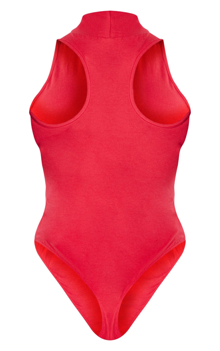 Shape Cherry Red Cotton High Neck Sleeveless Bodysuit